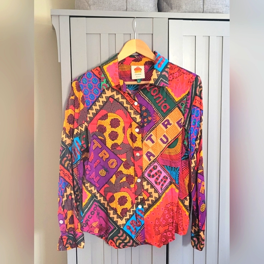 Farm Rio Dotted Patch Scarf Shirt